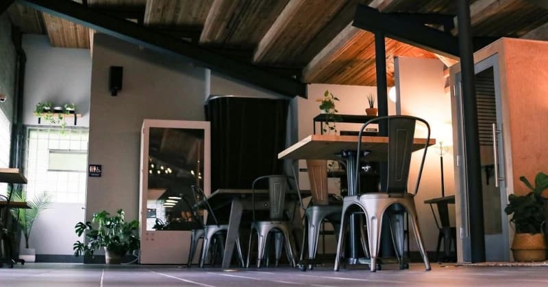 Low-angle shot of seating area