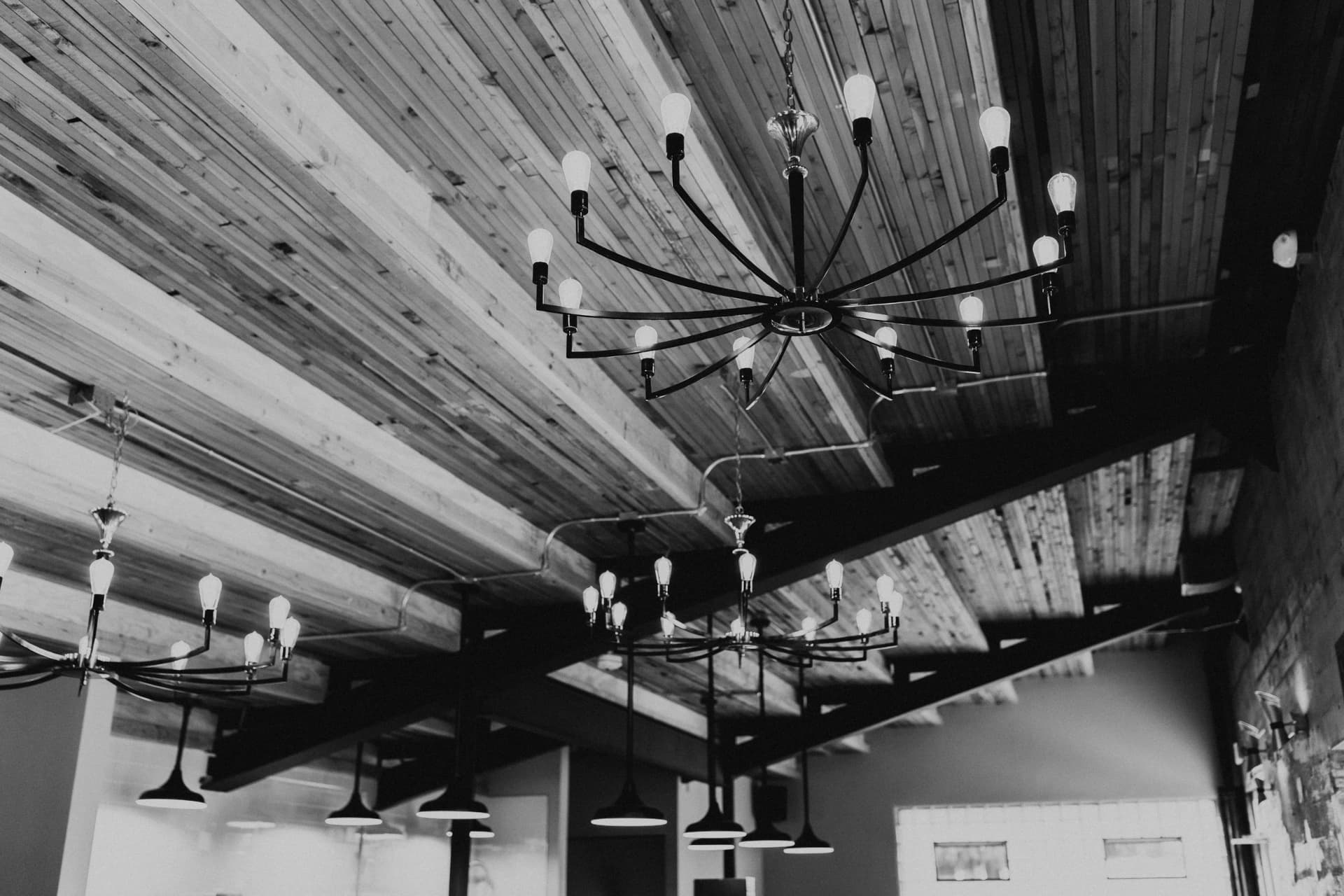 Vaulted wood ceiling grayscale